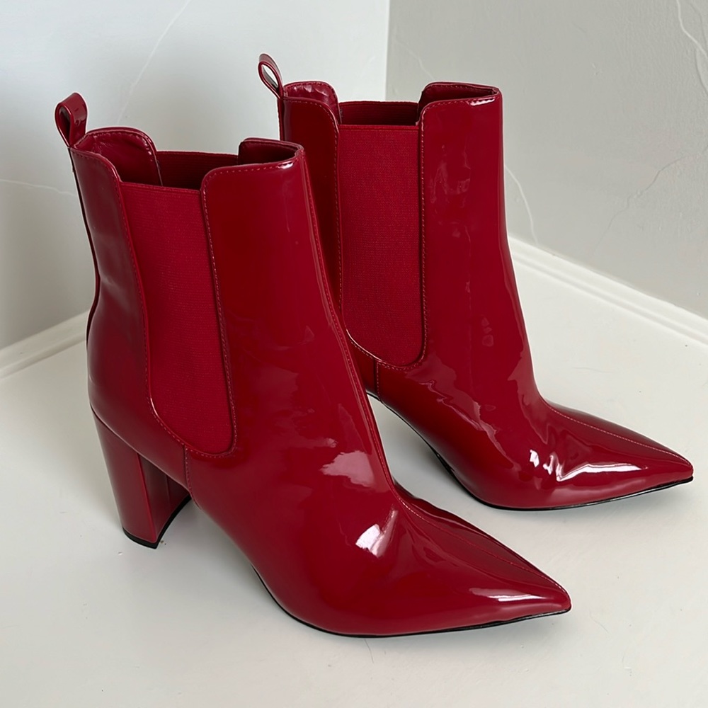 Ninewest Bold Red Soft Leather Ankle Boots